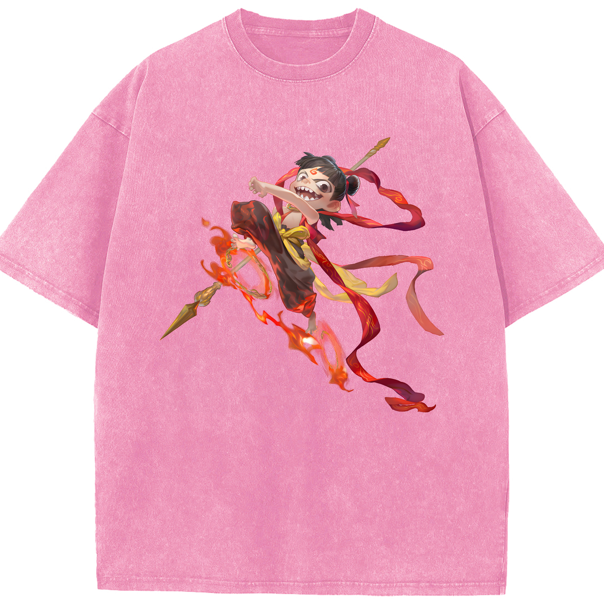 （画像用） Ne Zha 2 ナタ 魔童の大暴れ 綿100% ヴィンテージ風 半袖Tシャツ（フロントプリント）